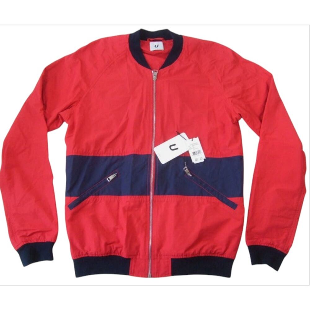 NWT - Men's Red Zip-Up Jacket - Colorblock Bomber Jacket - Mid 2010 - Small❤️💙